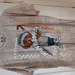 Beige Short Sleeve Tee with Sporty Graphic Design